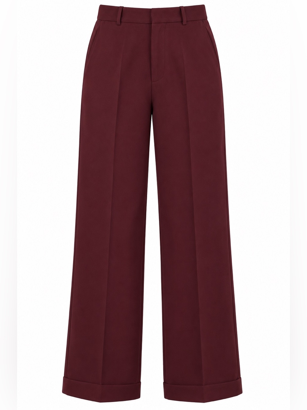 Vintage Focus 2000 Burgundy Wide Leg Trousers High Rise Cuffed Pants 10